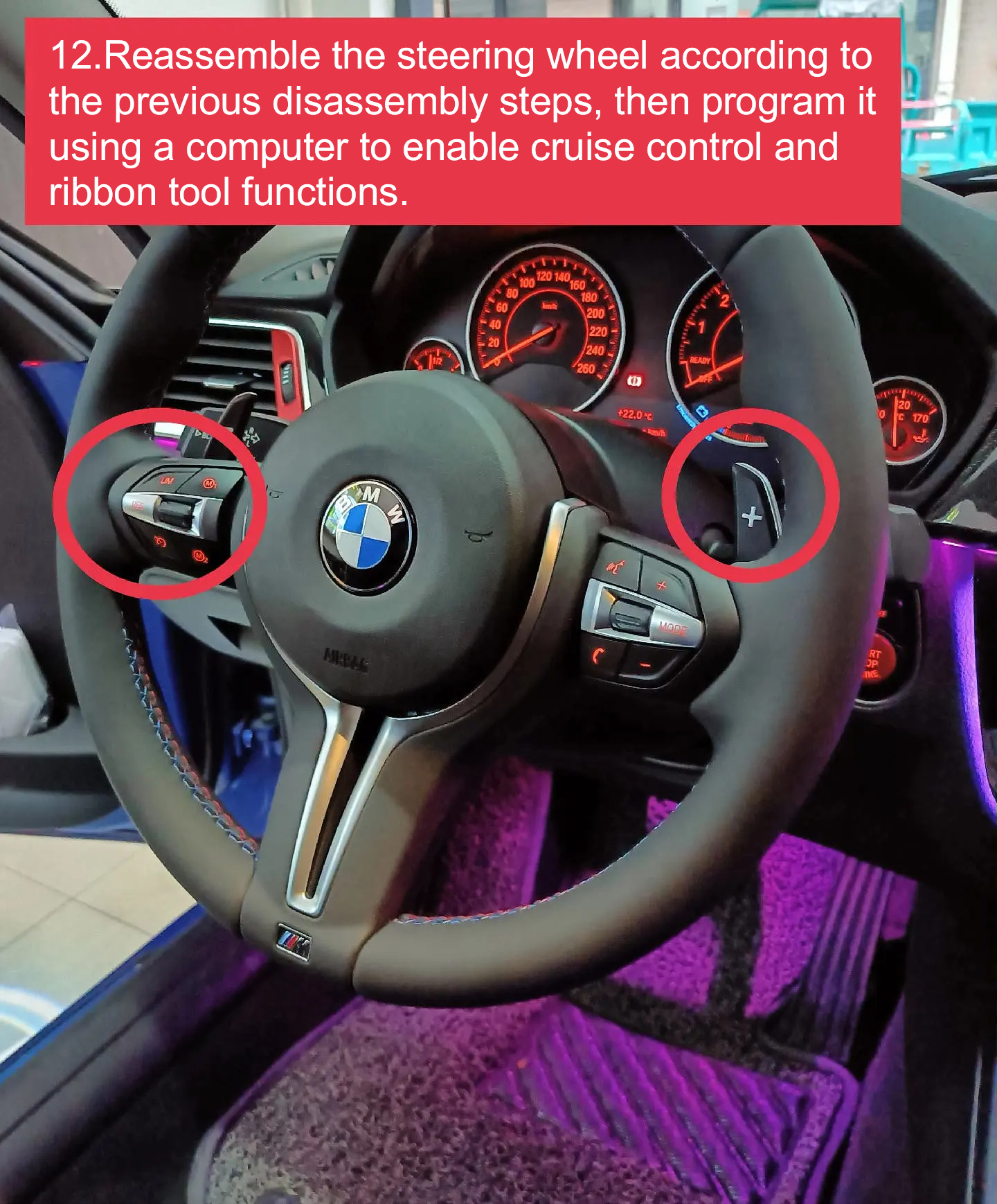 Etapas de remoção e instalação do volante BMW M Sport