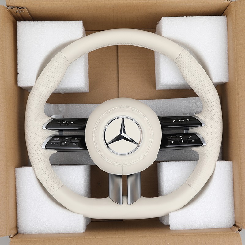 Volante de couro branco para Mercedes W223 C217 W213 W205 AMG